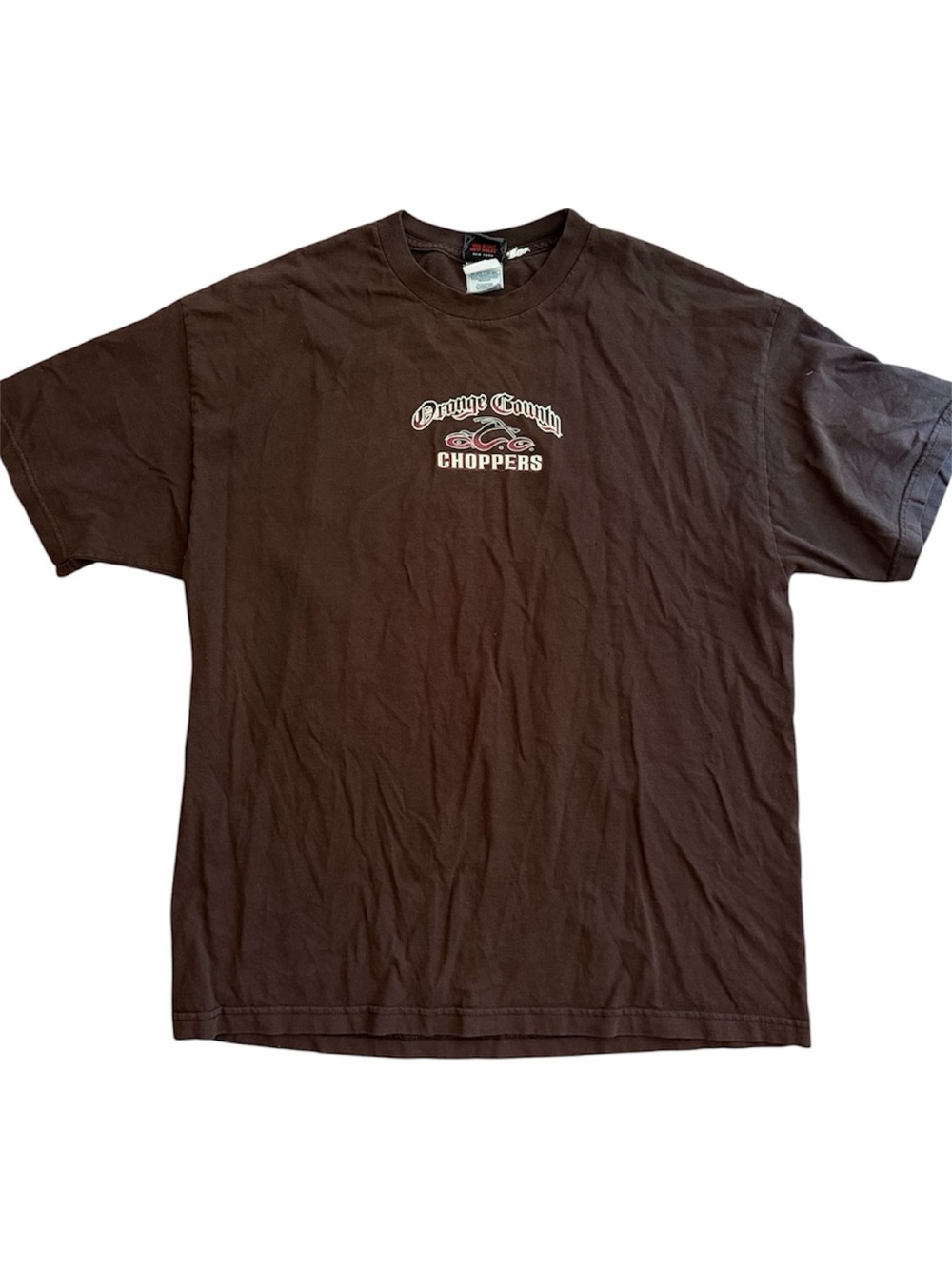 Orange County Choppers Biker Graphic T-Shirt Brown Skull Motorcycle Tee Casual